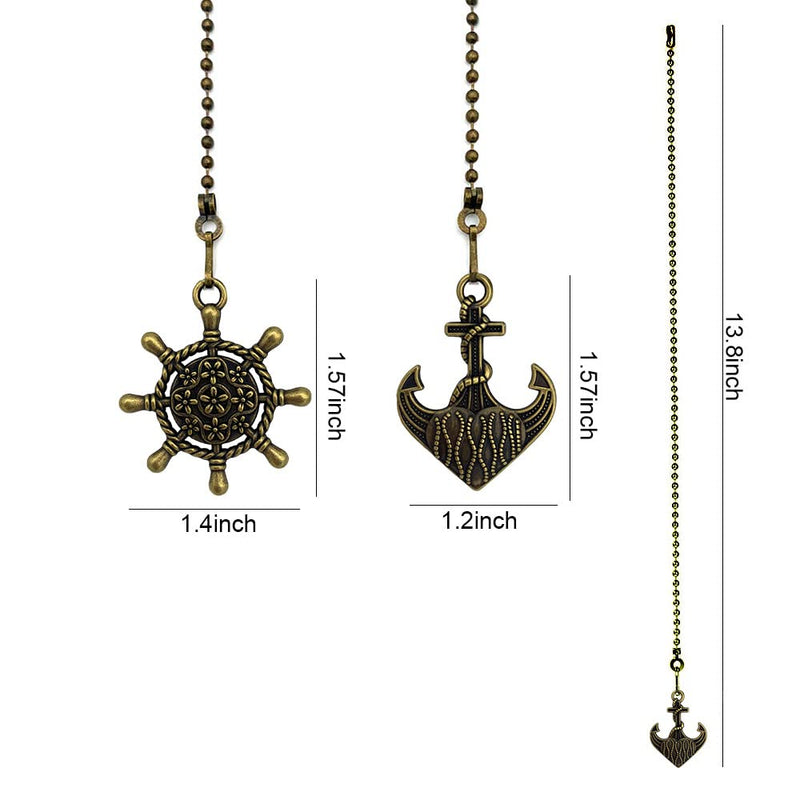  [AUSTRALIA] - 2 Pack Dotlite Nautical Ceiling Fan Pull Chain Accessories, Decorative Fan String Pulls Pendant Extension, 12 Inches Beaded Ball Fan Pull Chains Extender Ornament with Connector for Fan Lamp, Bronze