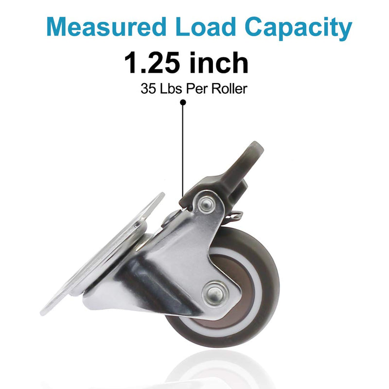  [AUSTRALIA] - Luomorgo 4 Pack 1.25" Caster Wheels with Brakes Rubber Swivel Heavy Duty Casters with 360 Degree Top Plate, 140 lbs Total Capacity Caster, 20 Screws & A Handy Screwdriver for Free