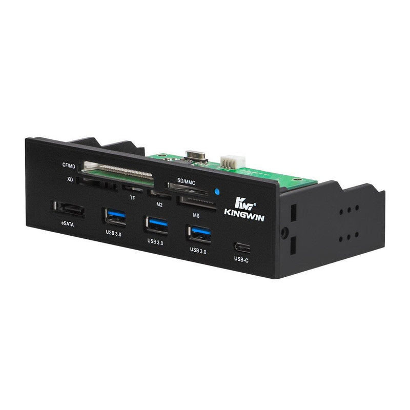  [AUSTRALIA] - Kingwin Powered USB Hub 3.0 w/ 1 USB-C Port, SD Card Reader & Micro SD Card Reader - Sata Power Port w/Lightning Speed Data Transfer Up to 5Gbps - 5.25" Computer Case Front Bay, black (KW525-3U3CR)
