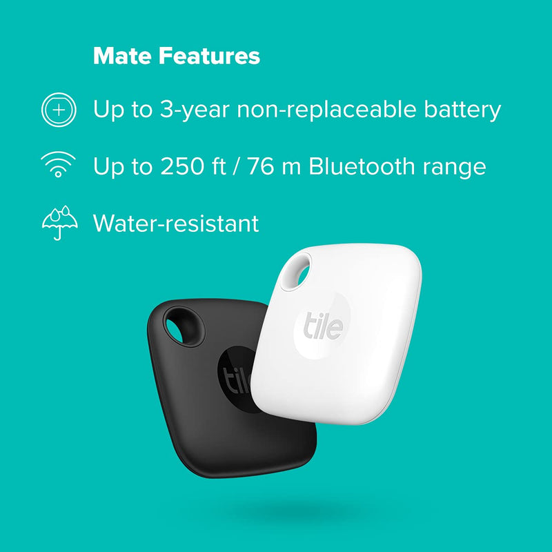  [AUSTRALIA] - Tile Mate (2022) 2-Pack. Bluetooth Tracker, Keys Finder and Item Locator for Keys, Bags and More; Up to 250 ft. Range. Water-Resistant. Phone Finder. iOS and Android Compatible. 2 Pack Mate - 2022 Model