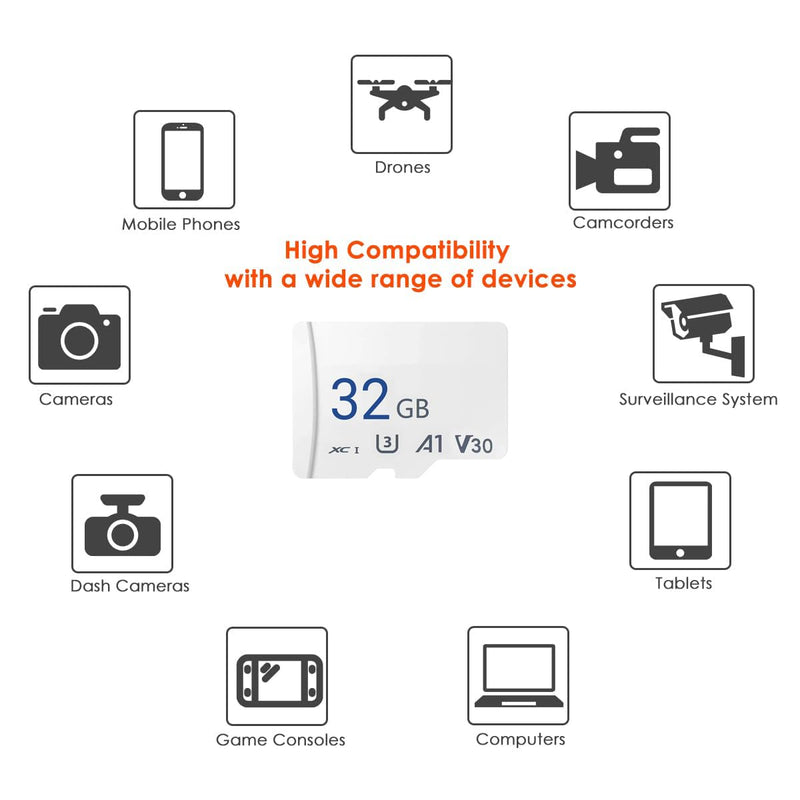  [AUSTRALIA] - 32G Memory Card U3 4K UHD Video High Speed TF Card Monitoring SD Card with Adapter for Dash Cams, Body Cams, Action Camera, Surveillance & Security Cams Class 10, U3 Up to 100MB/s 32G