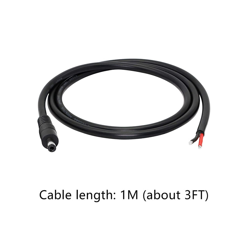  [AUSTRALIA] - DC Power Pigtails Cable,3FT DC 5.5MM x 2.1MM Male Plug to Bare Wire Open End Power Wire Supply Repair Cable,16 AWG Barrel Connector Pigtail for CCTV Security Camera,DVR,LED Strip Light Etc-2 Pcs(M)