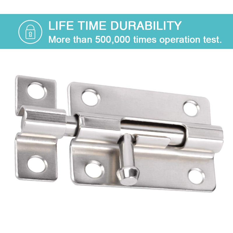  [AUSTRALIA] - Door Security Slide Latch Lock, 3 inch Barrel Bolt with Solid Heavy Duty Steel to Keep You Safe and Private, Brushed Nickle Finish Door Latch Sliding Lock with 12 Screws (Silver- 2 Pack) Silver- 2 Pack