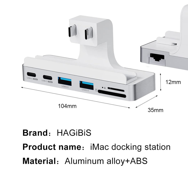  [AUSTRALIA] - Hagibis iMac Hub with 1000Mbps RJ45, USB C 3.1, USB 3.0 Ports and SD/Micro SD Card Reader, USB-C Clamp Hub USB C Docking Station for 2021 iMac 24 inch (with RJ45) With RJ45