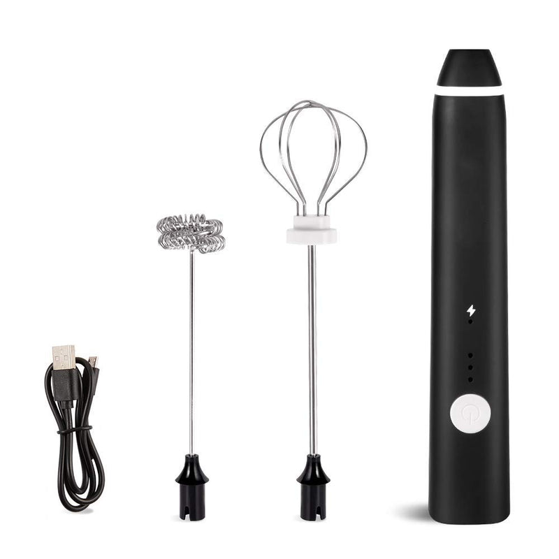  [AUSTRALIA] - Voomiest Rechargeable Milk Frother Handheld Electric Foam Maker 2 Stainless Whisk 3 Speed for Bulletproof Coffee Latte Cappuccino Hot Chocolate,Black