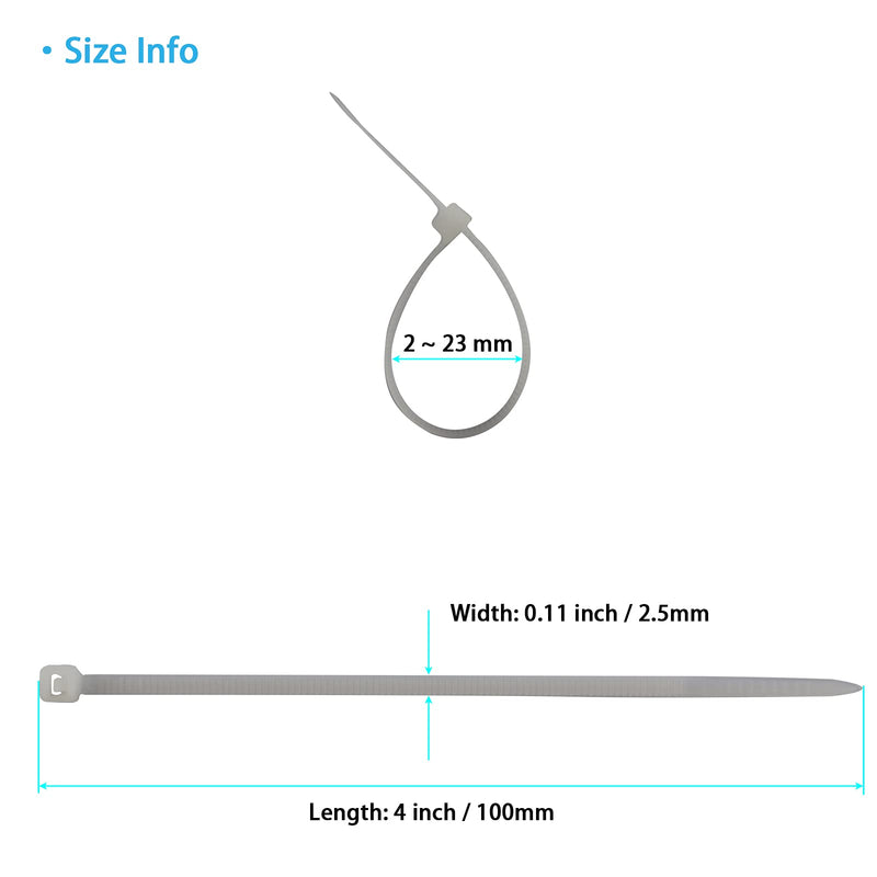  [AUSTRALIA] - ECRAB Zip Ties 4 Inch 1000 Pack, Small Clear White Cable Ties Indoor and Outdoor Nylon Self-Locking Wire Ties White_1000pcs