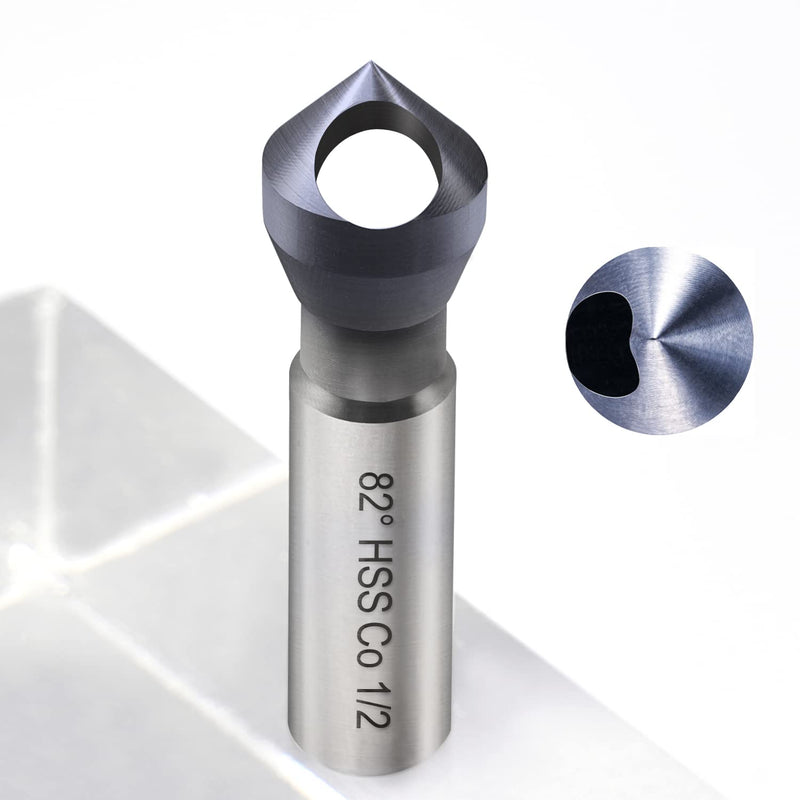  [AUSTRALIA] - amoolo Single End Countersink Bit, Cobalt Steel Countersink Drill Bit with TiAlN Coating Finish for Hard Metal, 82 Degree Point Angle, 3/8” Round Shank, 1/2” Body Diameter