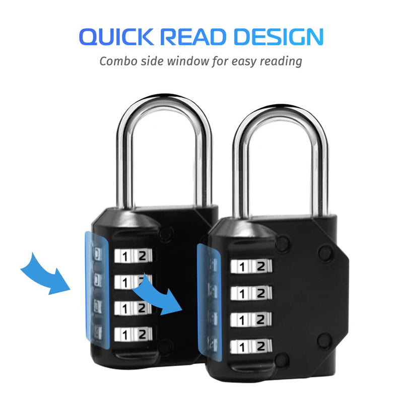  [AUSTRALIA] - Combination Lock Outdoor,4 Digit Resettable Weatherproof Combination Padlock with Steel Security Cable for School Gym Locker, Fence Gate, Toolbox, Employee Hasp Locker – 2 Pack Short Shackle Black