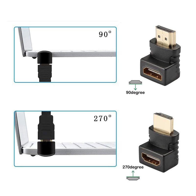 Warmstor 4 Pack Gold Plated HDMI 2.0 Male to Female Adapter Connector, 2 Combos Up Down 90 270 Degree Right Angle HDMI Cable Extender 3D&4K Supported - LeoForward Australia