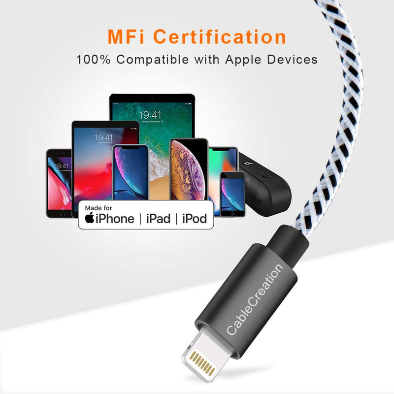  [AUSTRALIA] - CableCreation 0.5 Feet Short iPhone Charger Cable, [MFi Certified] Lightning to USB Data Sync Cord, Compatible with iPhone 14/14 Pro, AirPods Pro, iPhone 13/13 Pro/12, iPad Pro, Air, 0.15M Black&White Black + White