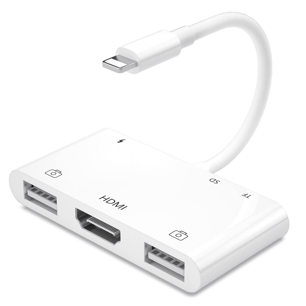  [AUSTRALIA] - iPhone to HDMI Adapter,6 in 1 USB Female OTG Adapter with Charging Port,SD/TF Card Reader for iPhone iPad,Compatible with iPhone 13/12/11/X /8/7/ iPad/ iPod to Keyboard,Mouse,HDTV/Monitor /Projector.
