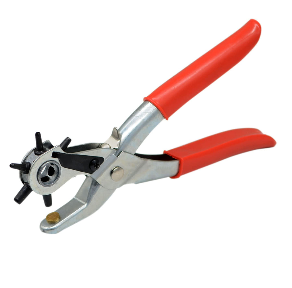  [AUSTRALIA] - Leather Hole Punch Tool Set Heavy Duty 6 Size Revolving Leather Belt Hand Hole Puncher for Belts, Watch Bands, Straps, Dog Collars, Saddles, Shoes, Fabric, DIY Home or Craft Projects (9'', Silver/Red) 9'' A Silver/Red