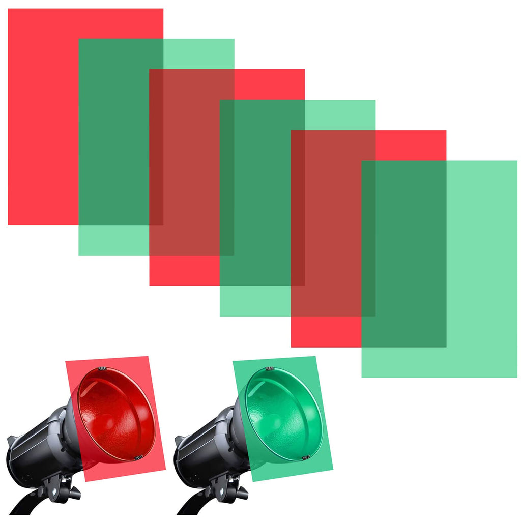  [AUSTRALIA] - Gel Light Filter - 6Pcs Christmas Overlays Correction Gel Filter, Red & Green Transparent Film Plastic Sheets, 11.7 x 8.5 Inches