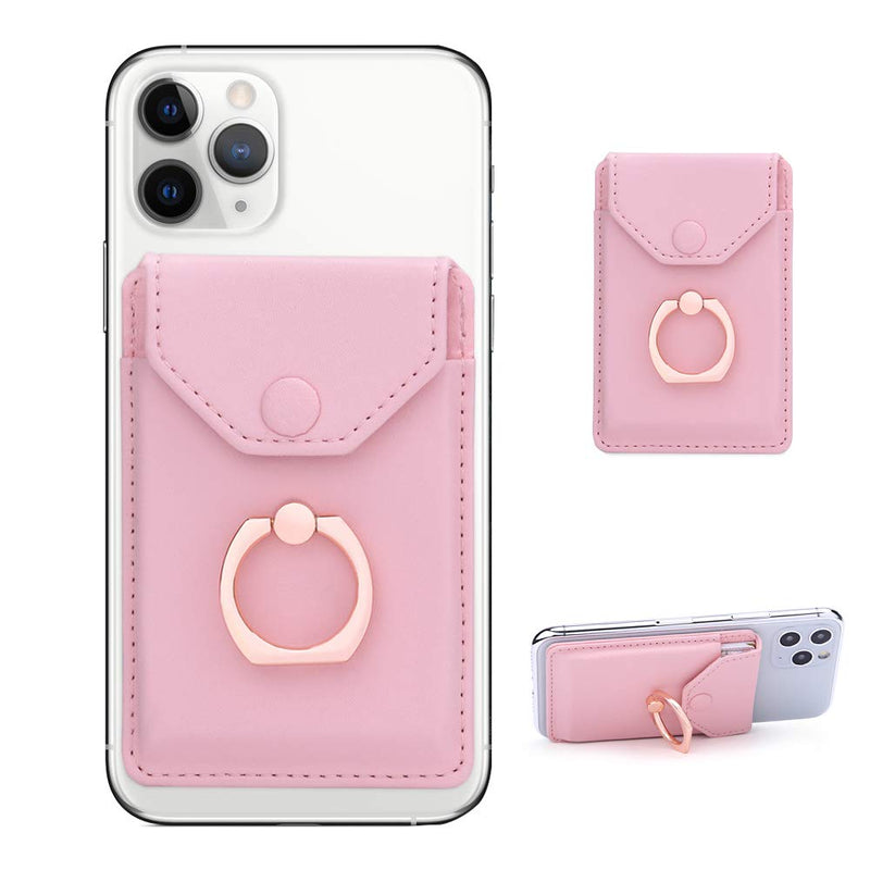  [AUSTRALIA] - YUNCE Cell Phone Card Holder RFID Ring Stand Stick on Wallet Card Holder for Back of Phone for iPhone Android and All Smartphones Adhesive Credit Card Holder for Cell Phone-Pure Pink Pure Pink