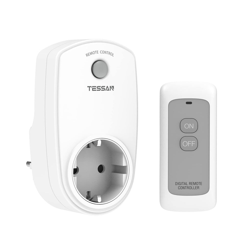  [AUSTRALIA] - Radio sockets with remote control, TESSAN socket with remote control 25 m range, self-learning function, radio socket, radio socket compatible with indoor fairy lights and household appliances, white front switch