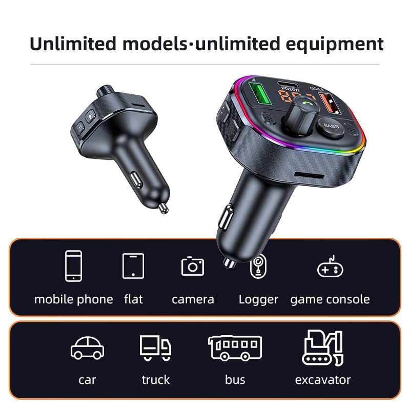  [AUSTRALIA] - Bezo Bluetooth Adapter for Car Radio Bluetooth FM Transmitter MP3 Player Phone Car Charger Fast Charging USB C Multi Port Cigarette Lighter Adapter Compatible with iPhone and Android