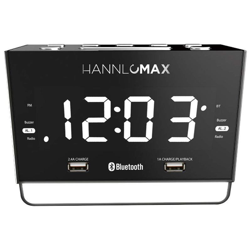 HANNLOMAX HX-131CR Alarm Clock Radio. PLL FM Radio, 1.2" White LED Display, Bluetooth, USB Ports for 2.4A & 1A Charging/MP3 Playback, Night Light. - LeoForward Australia