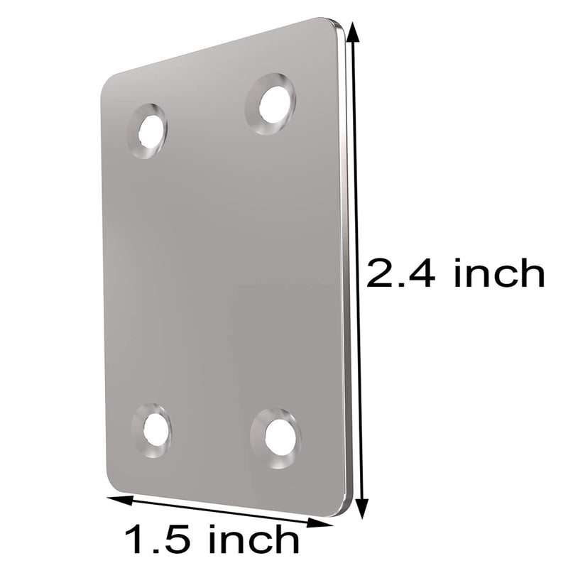  [AUSTRALIA] - 2.4 x 1.5 Inch Metal Flat Straight Mending Plates Fixing Corner Brace with Screws for Furniture, Wood, Shelves, Cabinet, 12 Pcs