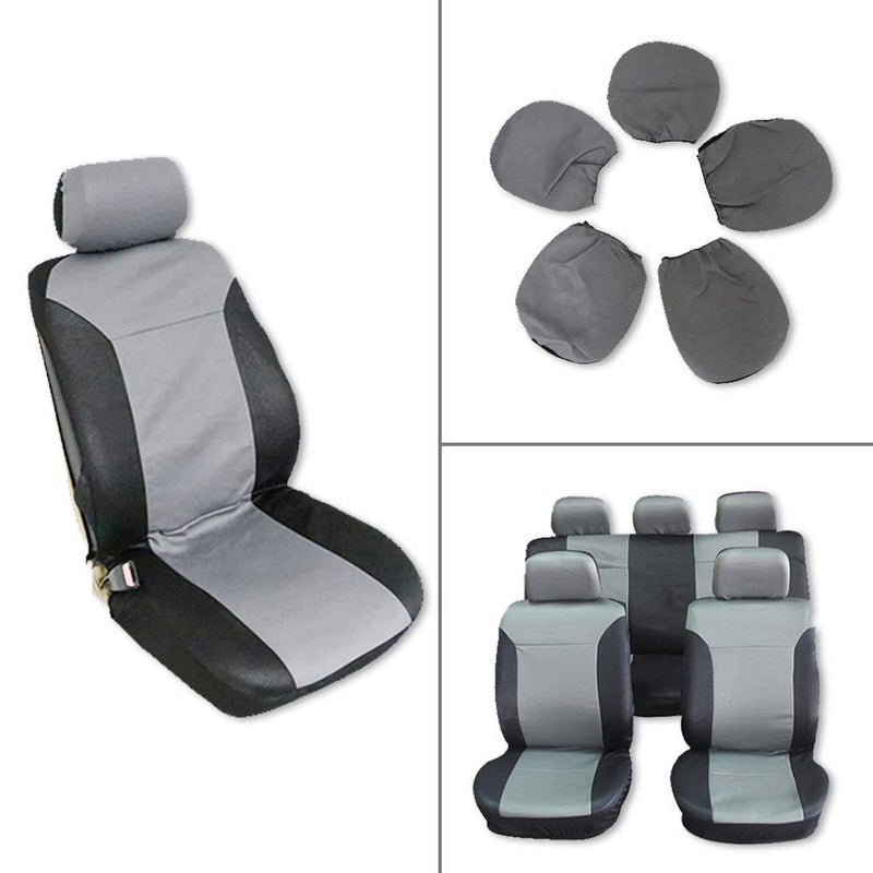  [AUSTRALIA] - ECCPP Universal Car Seat Cover w/Headrest - 100% Breathable Embossed Cloth Stretchy Durable for Most Cars Trucks Vans(Black/Gray)