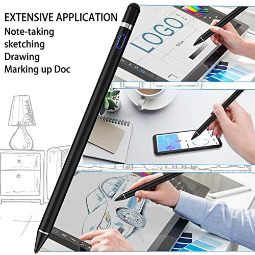 Active Stylus Compatible with Apple iPad, Stylus Pens for Touch Screens,Rechargeable Capacitive 1.5mm Fine Point with iPhone iPad and Other Tablets (Black) Black - LeoForward Australia