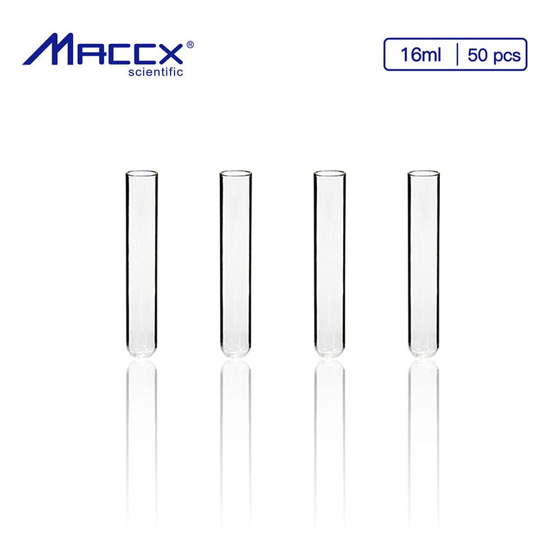Maccx 16ml Sturdy Glass Test Tubes, 16x100mm, Pack of 50, Borosilicate Glass Material, TTG016-050 50pcs of Vol.16ml(16x100mm) - LeoForward Australia