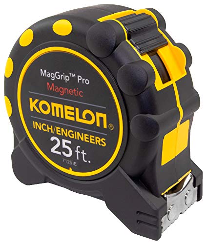  [AUSTRALIA] - Komelon 7125IE; 25' x 1" Magnetic MagGrip Pro Tape Measure with Inch/Engineer Scale, Yellow/Black