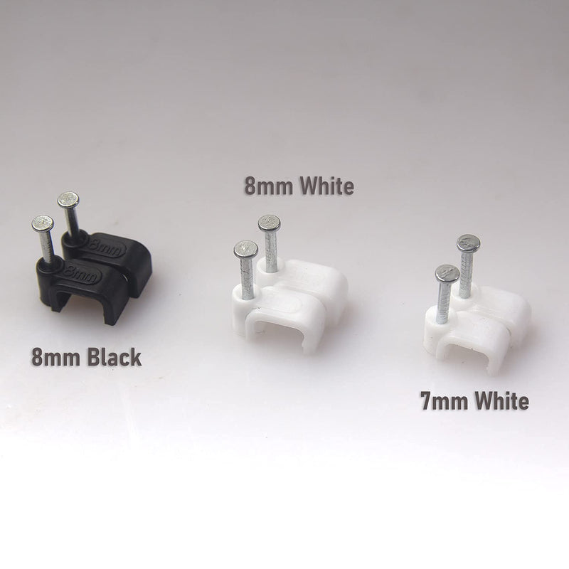  [AUSTRALIA] - Square Cable Clips with Steel Nail, 8mm White 200pcs/Pack, Cable Management Wall Holder, Fit For Ethenet Cable/Coaxial Cable/Telephone Wire(CTFNL_B8x200) 8mm/200PCS White