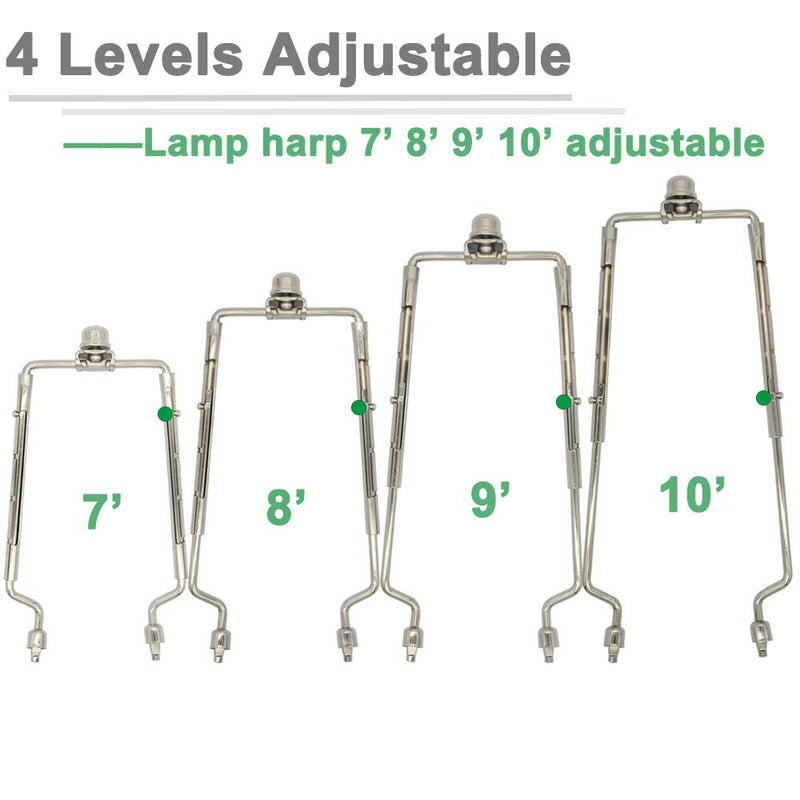  [AUSTRALIA] - 7 8 9 10 inch Lamp Shade Harp Holder,Adjustable Lamp Harp Set Fits E26 Light Base UNO Fitter Adapter and Saddle Base,with 2 Shade Attaching Finial Top,Silver Lampshade Harp Kit Nickel Color