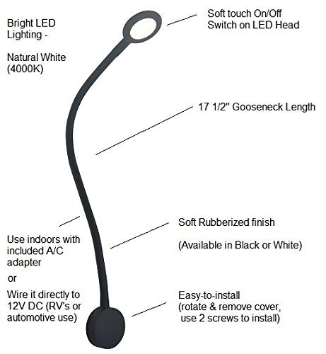  [AUSTRALIA] - Gooseneck 12 volt Map Light Chart Light - Warm White (4,000K) LED Lamp for Home, Car, Truck, Boat, RV and Aircraft applications