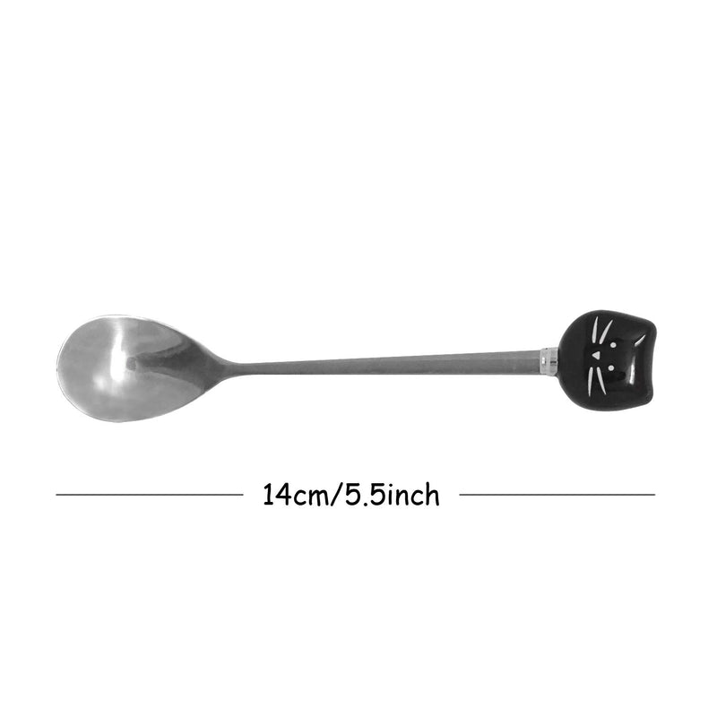  [AUSTRALIA] - Honbay 2PCS Cute Cat Spoon Stainless Steel Tea Spoon Coffee Spoon Sugar Spoon for Cat Mug, Black and White