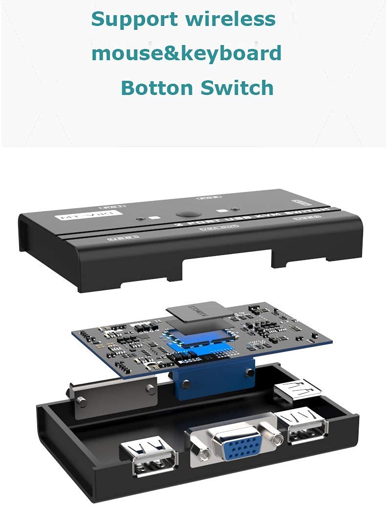  [AUSTRALIA] - KVM Switch VGA, MT-VIKI 2 Port USB VGA KVM Switch 2 Computers Share One Monitor Keyboard Mouse Printer + 2 VGA KVM Cables