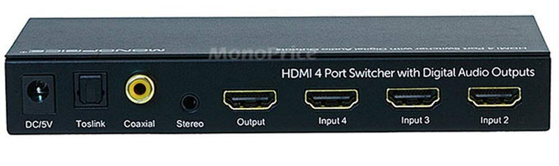  [AUSTRALIA] - Monoprice Blackbird 4x1 HDMI 1.4 Switch - HDCP 1.4, with Toslink, Digital Coax and Analog Audio Extractor, 1080p 60Hz, DAC (Compatible with PS4/5 Xbox Apple TV Fire Stick Roku Blu-Ray Player)