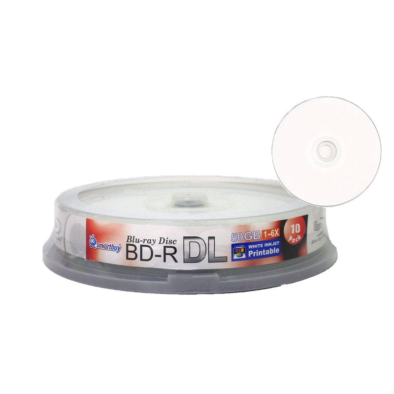  [AUSTRALIA] - Smart Buy 10 Pack Bd-r Dl Printable White Inkjet 50gb 6X Blu-ray Double Layer Recordable Disc Blank Data Video Media 10-Discs Spindle