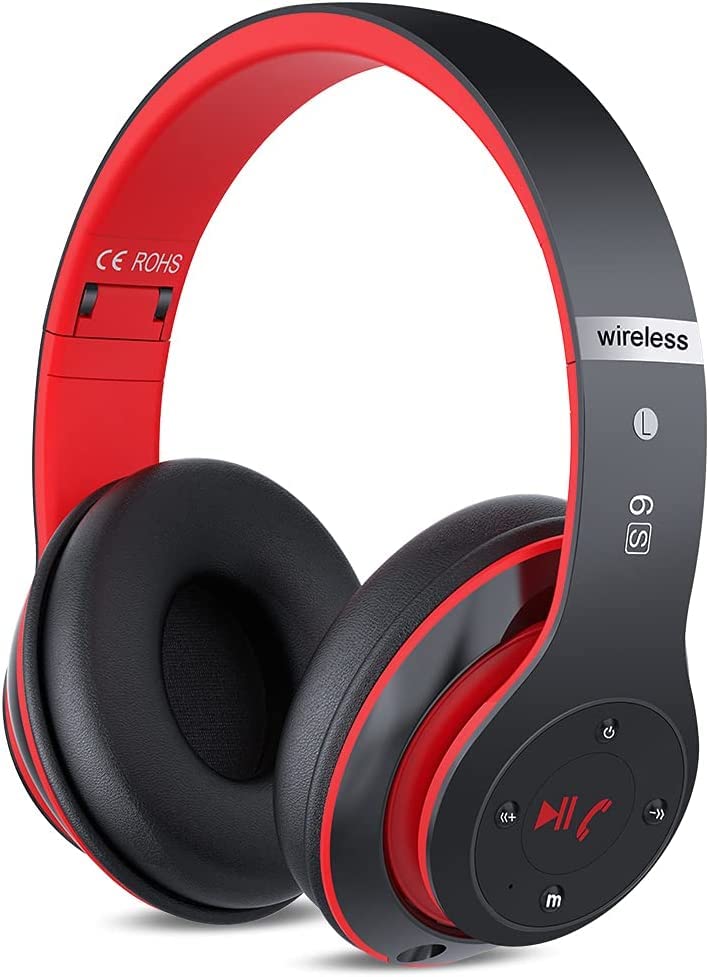 [AUSTRALIA] - 6S Bluetooth Headphones Over-Ear, Hi-Fi Stereo Foldable Wireless Stereo Headsets Earbuds with Built-in Mic, Volume Control, FM for iPhone/Samsung/iPad/PC (Black & Red) Black & Red