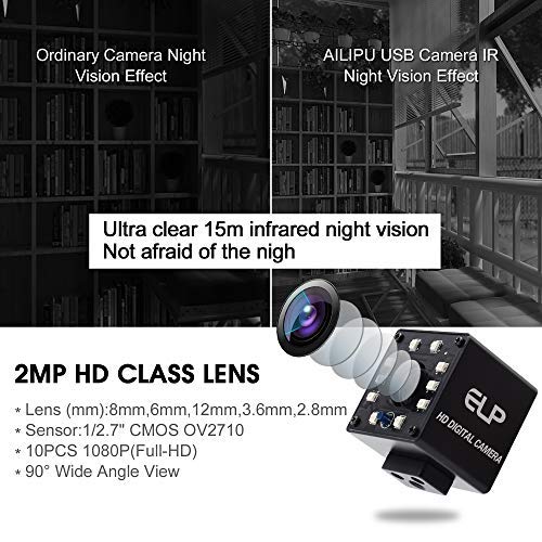  [AUSTRALIA] - 2MP Night Vision Webcam HD 1080P 100fps USB Camera with 1/2.7" CMOS OV2710,3.6mm Lens Monitor Infrared Web Camera with IR Cut and 10PCS Led Board USB Camera,Webcam for Linux,Windows,Android,Mac