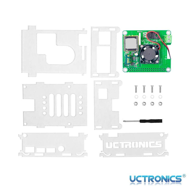  [AUSTRALIA] - UCTRONICS PoE HAT for Raspberry Pi 4 with Case, 802.3at Power Over Ethernet Expansion Board for Pi 4 B Board, with Cooling Fan