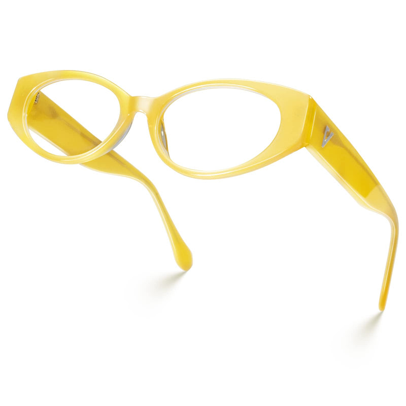  [AUSTRALIA] - VISOONE Blue Light Blocking Glasses Oval Chic Computer Glasses with Hippie Look MultiColor Frame for Women Men ALVERSTONE Popcorn Yellow
