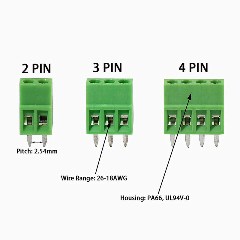  [AUSTRALIA] - Harissess 50 pieces 2.54 mm 0.1 inch pitch PCB mounting screw terminal block connector, 2P 3P 4P terminals terminal 6A for 26-18AWG cable