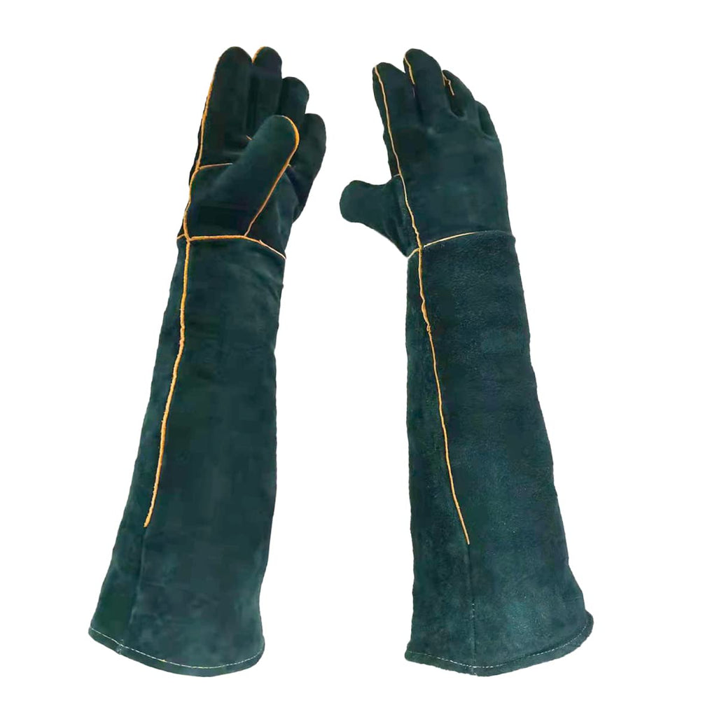  [AUSTRALIA] - 23.7 inch Animal Handling Gloves, Bite Proof Kevlar Reinforced Leather Padding Dog,Cat Scratch,Falcon,Grabbing Snake ,Safe and Durable (Green+Black)