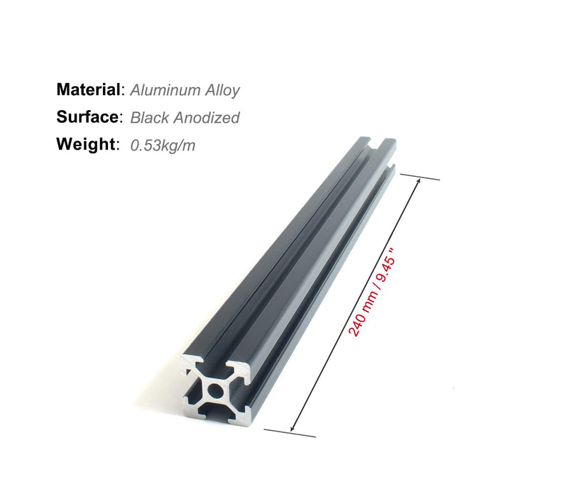  [AUSTRALIA] - 4 Pack 2020 Aluminum Extrusion,Black T Slot Linear Rail for 3D Printer and CNC, European Standard(240mm) 4pack 240mm