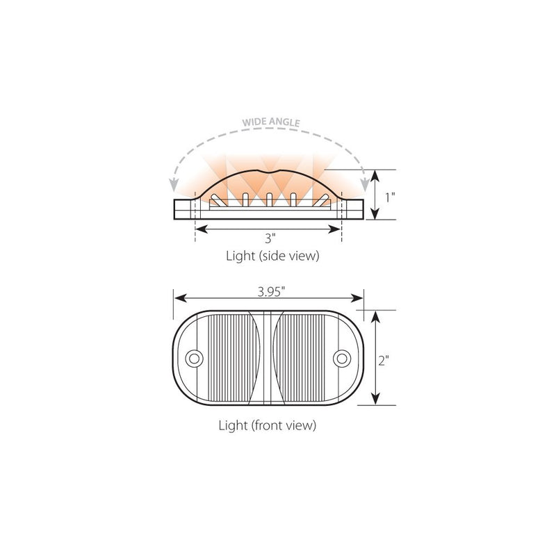  [AUSTRALIA] - Grand General 76251 Amber Rectangular Camel Back Wide Angle 14-LED Marker and Clearance Sealed Light with Clear Lens