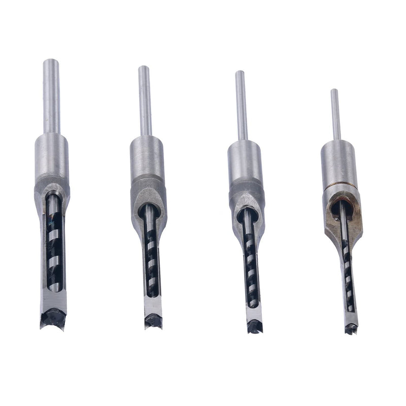  [AUSTRALIA] - 8MILELAKE 4pcs Square Hole Drill Bits, Woodworking Spiral Mortising Chisel Drill Bit Durable Hole Saw Kits 1/4 inch, 5/16 inch, 3/8 inch, 1/2 inch