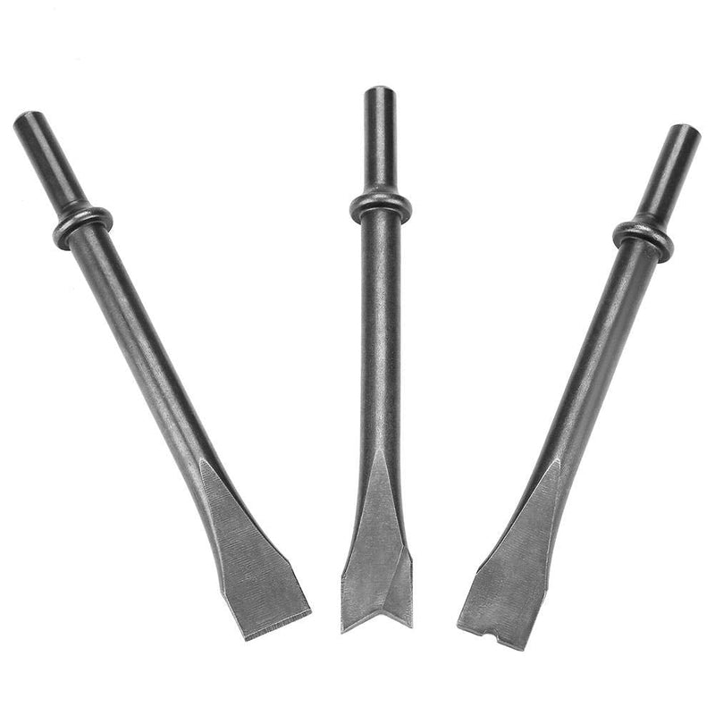  [AUSTRALIA] - 3pcs Air Hammer Chisels Set, Extra Long Round Shank Pneumatic Hammer Bit Set for 150/190/250 Air Hammer, Shank Dia 10mm