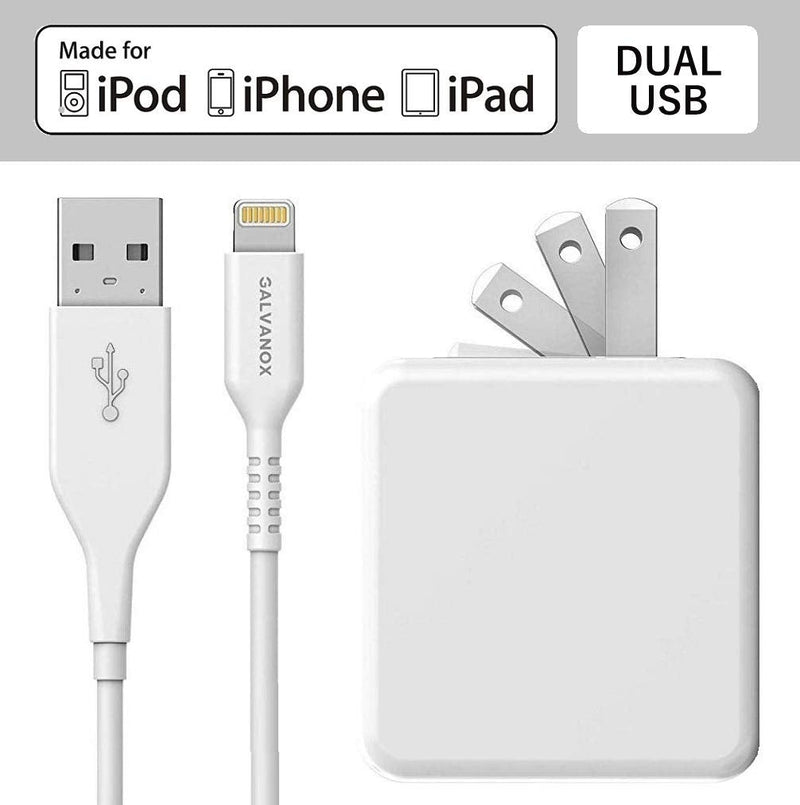  [AUSTRALIA] - Galvanox (Apple MFi Certified) iPhone Charger Cable (5ft) with 17W Power Adapter - Lightning to USB Charging Cord Plus Dual USB-Port Wall Plug (for iPhone 7/8/X/XR/XS/11/12/13/14 Pro Max)