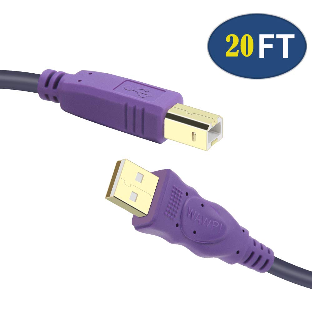  [AUSTRALIA] - WAWPI Printer Cable 20 feet, USB 2.0 Cable A-Male to B-Male for Printer/Scanner (20 ft) 20 Feet/6m