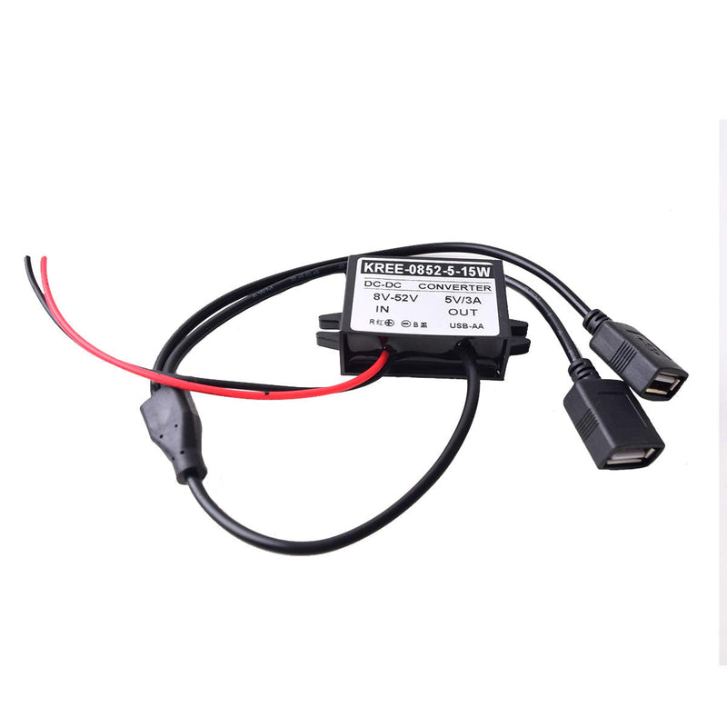  [AUSTRALIA] - Auto Vehicle Direct Wire Charger, 12V 24V to 5V Dual USB Charging Cable, Car Hard Wired Step Down Converter Power Supply for Dash Camera Car DVR GPS (8-52V Wide Range Input) Black 8V-52V to 5V DUSB