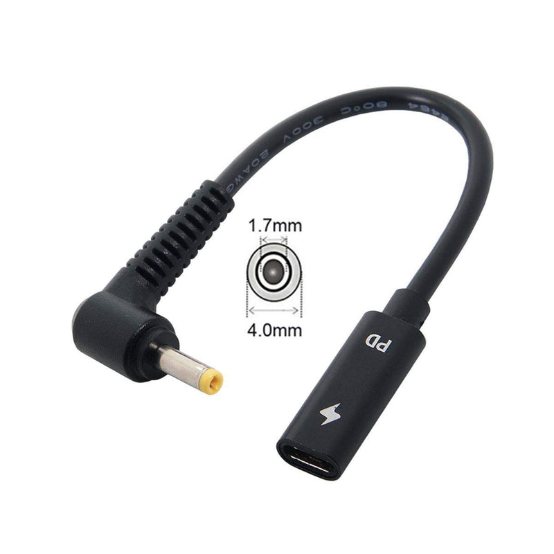  [AUSTRALIA] - Xiwai Type C USB-C Female Input to DC/Rectangle Power PD Charge Cable fit for Laptop 18-20V (4.0x1.7mm for HP) Black 4.0x1.7mm