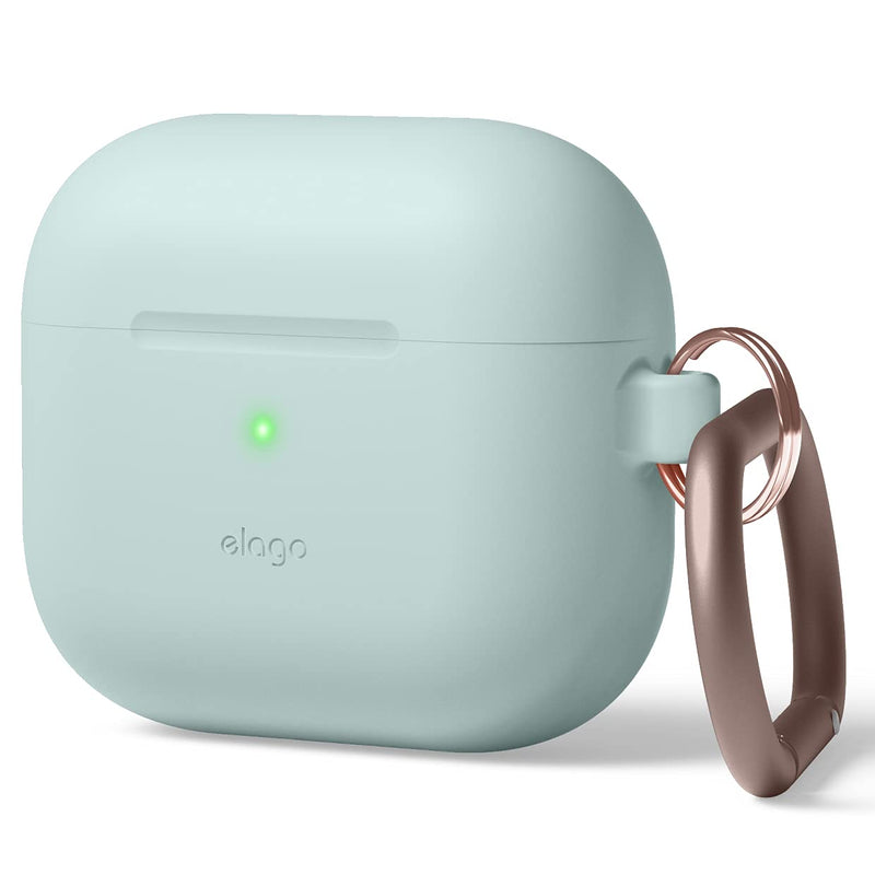  [AUSTRALIA] - elago Silicone Case Compatible with AirPods 3 Case Cover - Compatible with AirPods 3rd Generation, Carabiner Included, Supports Wireless Charging, Shock Resistant, Full Protection (Mint) Mint