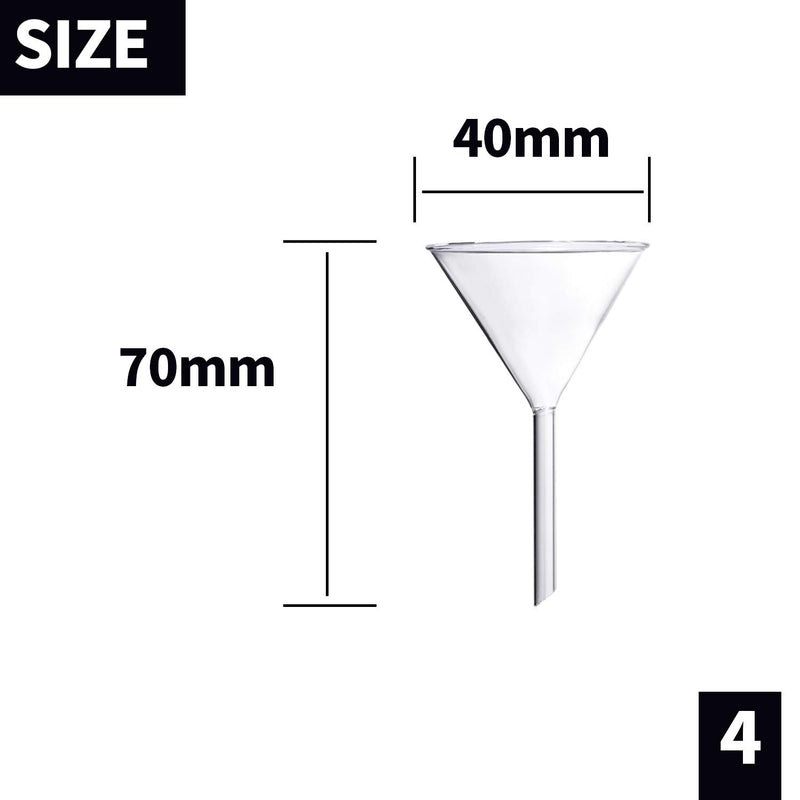 Young4us Glass Funnel Set, 4 Pcs Lab Borosilicate Glass Funnels, 100mm (170mm Length), 75mm (130mm), 50mm (90mm) & 40mm (70mm) Diameter - LeoForward Australia