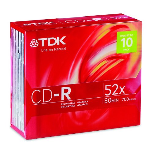  [AUSTRALIA] - TDK CD-R80M10 CD-R Data 80 Minute, 700MB, 52x (10-Pack with Slim Jewel Case)